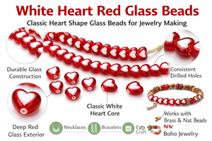 White Heart <b>Red</b> Glass Beads Classic Trade Style Heart Beads for Jewelry Making, <b>Bracelets</b> & Necklaces - Product Image 6