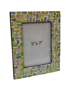 Cadre photo en mosaïque de verre fait main 5x7 pouces, bleu vert turquoise, rectangulaire - Product Image 2