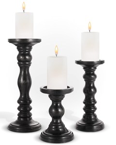 Ensemble de 3 porte-bougies en bois de manguier noir faits à la main, design élégant sur pied tourné, pour une décoration de table de luxe - Product Image 2