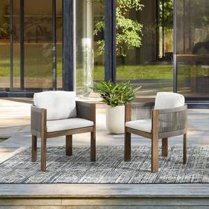 Fauteuil de jardin moderne en bois massif avec coussin et dossier en corde tressée, mobilier confortable pour patio et balcon - Product Image 4