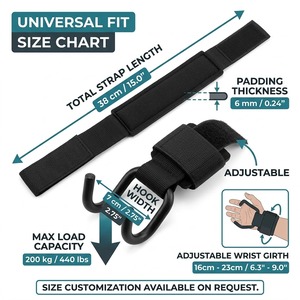 Crochets de musculation double pour les mains, en acier robuste, rembourrés en néoprène, sangles de poignet réglables pour la force athlétique, personnalisables OEM - Product Image 6