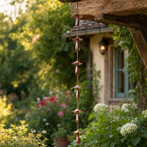 Polierte Kupfer-Regenkette für den Außenbereich, Garten-Fallrohr, dekoratives hängendes Entwässerungssystem - Product Image 6