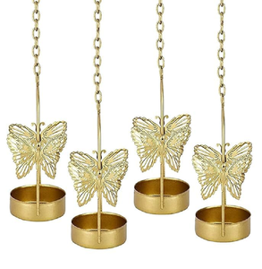 Ensemble de porte-bougies minimalistes en or poli pour une décoration de table moderne, disponible à prix de gros. - Product Image 3