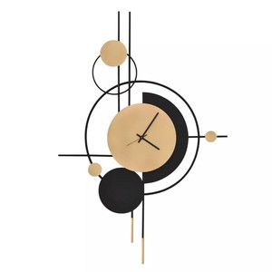 Reloj de Pared Geométrico Moderno Negro y Dorado, Diseño Artístico de Metal, Decoración de Lujo para el Hogar - Product Image 1