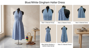 เดรสยาวลายตารางสีน้ำเงินแบบไม่มีแขน มีกระเป๋าข้าง คอตั้งติดกระดุม ผ้าก๊อตต์ สำหรับผู้หญิง สวมใส่สบายๆ ในฤดูร้อน - Product Image 2