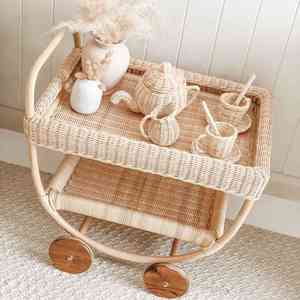 Carrito de juguete de mimbre natural para niños, carrito de comida y té, juguetes para el desarrollo del bebé, fabricante de Vietnam - Product Image 5