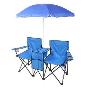 Portable Outdoor Blue 2-Seater Folding Chair with Removable Sun Umbrella - Product Image 6