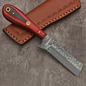 Couteau de survie multi-usage en acier Damas avec manche en bois et étui en cuir pour camping, chasse et EDC – Outil d'extérieur de qualité supérieure - Product Image 2