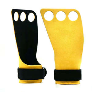 Poignées de musculation personnalisées OEM en cuir suédé jaune à 3 trous, sangles de soutien pour poignets, protections de paume pour haltères et soulevés de terre - Product Image 1