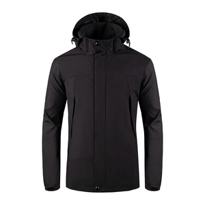Chaqueta de senderismo para hombre, gruesa, con capucha, cortavientos, impermeable, transpirable, con cuello alto y logotipo frontal, para deportes al aire libre - Product Image 4