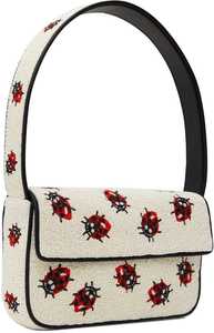 Sac à bandoulière en toile à motifs géométriques multicolores rouges avec perles, sac à rabat décontracté pour femme, idéal pour les soirées - Product Image 4