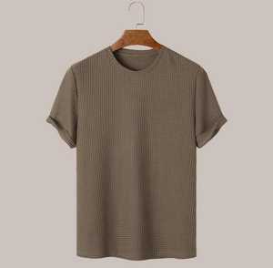 Camiseta de Manga Corta para Hombre, Cuello Redondo, Estilo Casual, Corte Regular, Tejido Waffle, Color Sólido - Product Image 2
