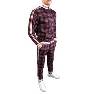 Hot Product Men's Check Print Sublimated Bomber <b>Jacket</b> Track Suit Zip Enclosure Ribbed Hem & Cuffs Side Stripe Zipper Sweat Suit - Product Image 1