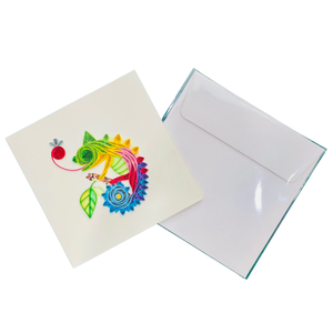 Tarjeta de quilling con diseño de camaleón tropical y colorido en un tema de la naturaleza, tarjeta elegante con sobre, tarjetas de felicitación hechas a mano, manualidades en papel - Product Image 3