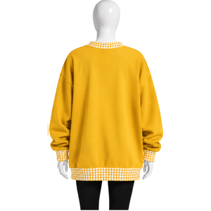 Sudadera Oversize Amarillo Mostaza para Hombre con Cuello y Dobladillo a Cuadros, Manga Larga, Estampado Gráfico, Estilo Casual Urbano - Product Image 2