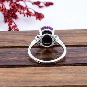 Anillo Artesanal de Cobre con Turquesa Púrpura, Plata de Ley Vintage, Joyería Inspirada en la Naturaleza, Regalo Nupcial Único - Product Image 3