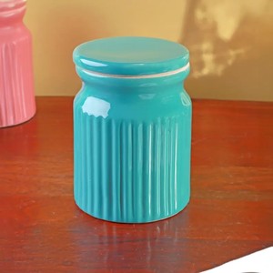 Colorful Ceramic <b>Storage</b> Jar Set With Lid Airtight Kitchen Container Ribbed Design Durable Organizer Stylish Multipurpose Use - Product Image 4