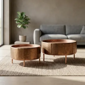 Tables basses gigognes rondes modernes en bois avec plateau, mobilier minimaliste pour salon - Product Image 3