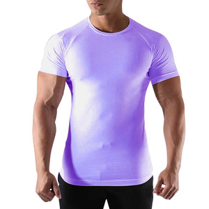 T-shirt dégradé violet pour homme, nouveau t-shirt d'été uni à col rond et manches courtes, fabrication en usine - Product Image 1