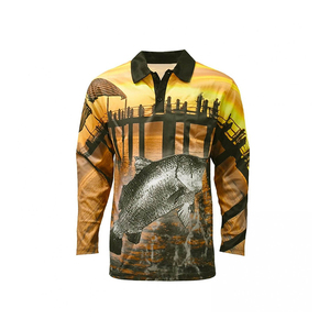 เสื้อตกปลาแขนยาวผู้ชาย ทรงโปโล พิมพ์ลายปลาเบส ด้วยเทคนิค Sublimation ป้องกันแสงแดด UPF 50 แห้งเร็ว ผลิตจากโพลีเอสเตอร์ 100% - Product Image 1