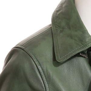 <b>Women's</b> Green Genuine Leather <b>Double</b> <b>Breasted</b> <b>Coat</b> With Belt Turn-down Collar Full Sleeve Wholesale Supplier - Product Image 3