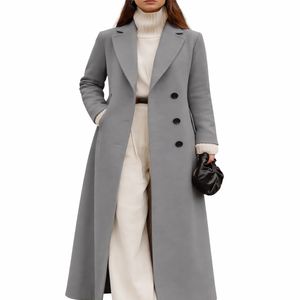 Abrigo Largo Cruzado para Mujer, Elegante, de Invierno, Mezcla de Lana, Estilo Simple y Lujoso, Calidad de Exportación - Product Image 2