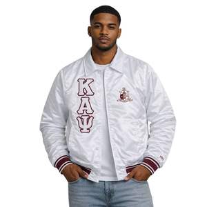 Chaqueta Universitaria Clásica de Satén con 3 Letras de Kappa Alpha Psi, Blanca, Ropa de Fraternidad Griega con Diseño Clásico, Comodidad y Estilo Premium - Product Image 1