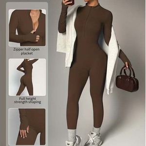 Women's High Waist Long Sleeve Solid Color Jumpsuit V-Neck Full Length Skinny Fit Tummy Control <b>Shapewear</b> Street Wear - Product Image 5