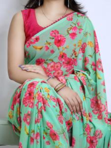 Sarees de Georgette con Estampado Floral en Varios Colores, Venta al Por Mayor, Prenda Tradicional India, Ligeros, con Borde de Encaje, Sarees de Chifón para Fiestas - Product Image 2