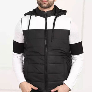 Veste matelassée à capuche imperméable pour homme, fermeture éclair, coupe-vent, style décontracté, noir et blanc, rembourrage en polyester - Product Image 1