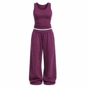 Wholesale Custom Quick-Dry Yoga Set Racerback Tank Top Drawstring High-Waist <b>Flared</b> <b>Leggings</b> For Gym Running Fitness Front Waist - Product Image 6