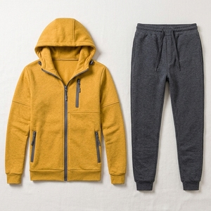 Conjunto Deportivo con Capucha para Hombre, Color Sólido, Manga Larga, Cierre de Cremallera, Ropa Casual de Otoño, Material de Poliéster y Algodón, Corte Regular - Product Image 6