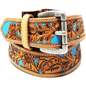 Custom Made 100% Genuine Western Cow Leather Belt 40mm With Floral Embossed Design Top India Wholesaler Manufacturer - Product Image 1