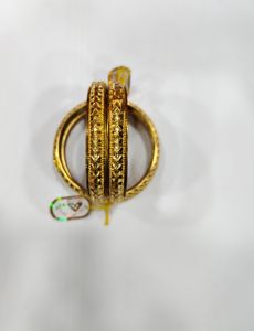 22K <b>Solid</b> <b>Gold</b> Carved <b>Bangles</b> Pair Traditional Indian Kangan Bridal Engagement Wedding Party Gift Fine Jewelry - Product Image 1