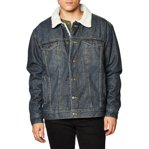 Veste en jean pour homme avec doublure en sherpa, col rabattu, coton lavé, style décontracté automne, simple boutonnage, manches classiques - Product Image 6