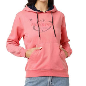 Sudadera con Capucha Rosa para Mujer, de Algodón, Estilo Casual, Color Sólido, con Logotipo Frontal, con Bolsillos, Corte Regular, para Otoño - Product Image 1