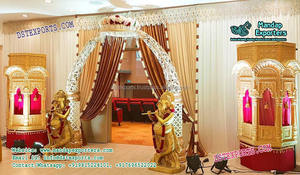 Hermosa decoración de puerta de entrada para salón de banquetes Ganesha Ganpati Entrada de boda tradicional decoración de entrada de escenario de boda hindú - Product Image 2