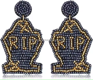 Pendientes de cuentas de calabaza de Halloween hechos a mano Jack O Lantern sombrero de bruja pendientes colgantes joyería de otoño accesorios de fiesta de disfraces regalo - Product Image 3