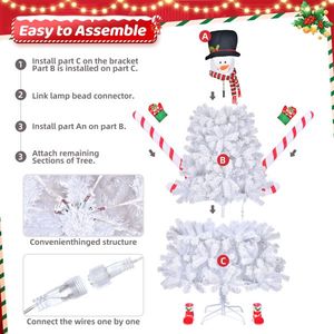 Albero di Natale Automatico in PVC da 6,5 Piedi a Forma di Pupazzo di Neve, 700 Rami Bianchi Effetto Neve, 140 Luci a Colori Freddi con 8 Modalità per Festività - Product Image 5