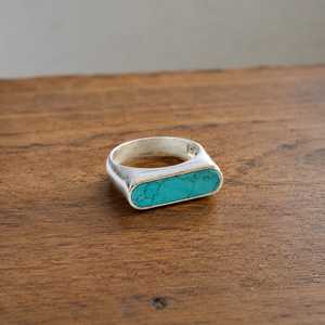 <b>Turquoise</b> Sterling Silver <b>Ring</b>, Rectangle <b>Turquoise</b> Signet <b>Ring</b>, 925 Silver Statement <b>Ring</b>, Minimalist <b>Turquoise</b> Jewelry, Handma - Product Image 1