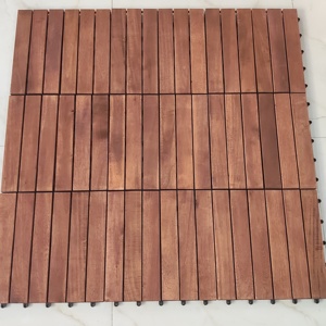 Dalles de terrasse en bois d'acacia au design moderne, lisses, 12 mm, écologiques, extérieures, à 6 lattes, à emboîtement, finition naturelle pour la décoration intérieure - Product Image 5