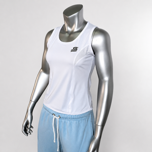 เสื้อกล้ามสีขาวแบบยูนิเซ็กซ์ กางเกงขายาวสีฟ้าอ่อนผ้าถักน้ำหนัก 120 กรัม โพลีเอสเตอร์ รูดเชือกผูกเอว ทรงหลวม สีพื้น - Product Image 5