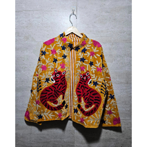 Embroidered Velvet Suzani <b>Jacket</b> Animal Print Boho Lace Button Winter Breathable Cotton Handmade Artisan Outerwear Gift for her - Product Image 1