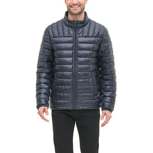 Chaqueta Acolchada Azul Oscuro para Hombre, Cuello Alto, Cierre de Cremallera, Cortavientos, Abrigo Casual de Invierno, Corte Regular, Relleno de Poliéster - Product Image 4