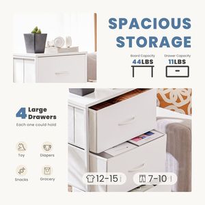 Cómoda Moderna de Tela con 4 Cajones para Dormitorio, Armario Alto Organizador para Armario o Entrada, Blanco - Product Image 4