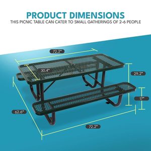 Tavolo da Picnic Rettangolare Verde da 6 Piedi in Acciaio per Esterni con Supporto per Ombrellone - Product Image 6