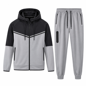 Conjunto deportivo de dos piezas para mujer con bloques de color, sudadera con capucha y cremallera, pantalones jogger, ropa deportiva ligera y personalizada - Product Image 1