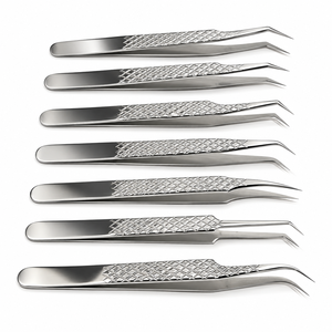 Professional Silver <b>Mirror</b> Finish High Quality Japanese Stainless Steel Custom Logo Diamond Grip Eyelash Extension Tweezers - Product Image 4
