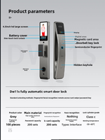 Serrure de porte intelligente avec écran HD 4,5 pouces - Déverrouillage par reconnaissance faciale, empreinte digitale, mot de passe, carte, télécommande, alimentation Type-C, stockage cloud, application Tuya, Wi-Fi, aluminium