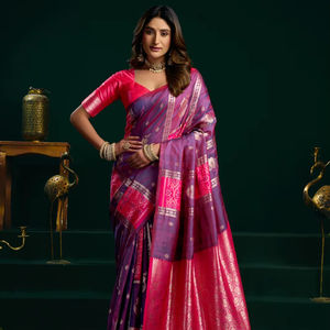 Saris en soie Banarasi authentiques en gros, saris indiens traditionnels aux motifs riches et finition lustrée, commandes en gros bienvenues - Product Image 1